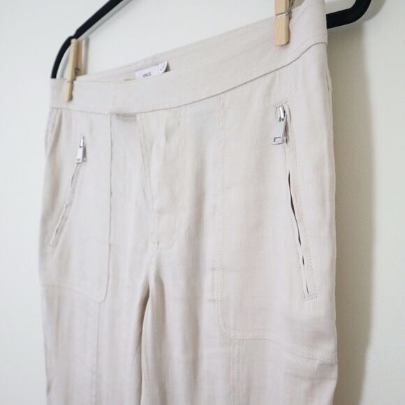 Vince Size 4 Linen Blend Patchwork Cargo Jogger Pants Cream Zipper Front - Picture 5 of 12